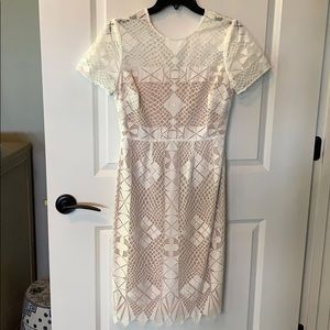 BCBG maxazria white and tan lace dress
